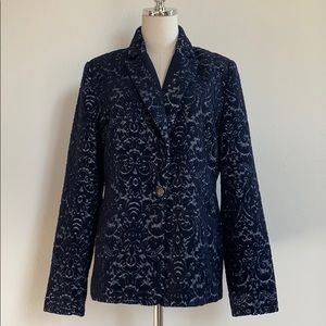 CAbi Navy Jacquard Wool Blend Lined Jacket Size 12
